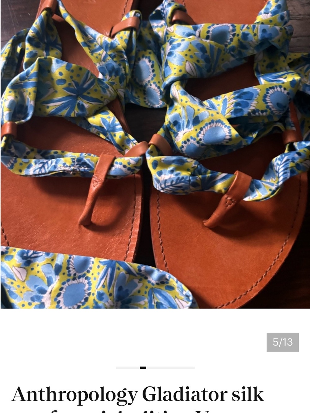 Anthropologie Blue & Green Floral Silk Wrap Gladiator Sandals